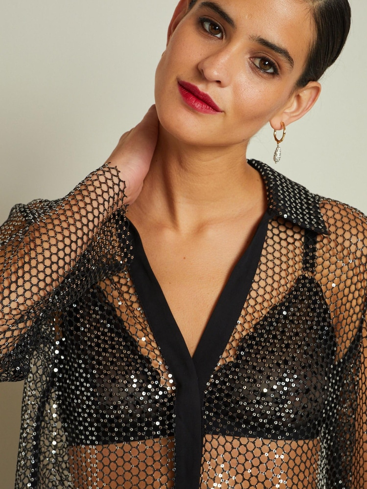 Black Long Sleeve Chainmail Shirt - Image 5 of 7