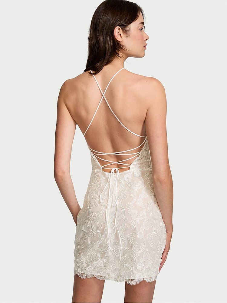Victoria's Secret White Flowering Vines Broderie Dressing Slip - Image 2 of 4