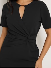 M&Co Black Petite 3/4 Sleeve Twist Tab Dress - Image 4 of 6