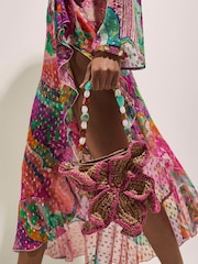 River Island Brown Del Maar Raffia Beaded Flower Shoulder Bag - Image 1 of 6