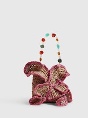 River Island Brown Del Maar Raffia Beaded Flower Shoulder Bag - Image 2 of 6