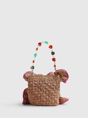 River Island Brown Del Maar Raffia Beaded Flower Shoulder Bag - Image 4 of 6