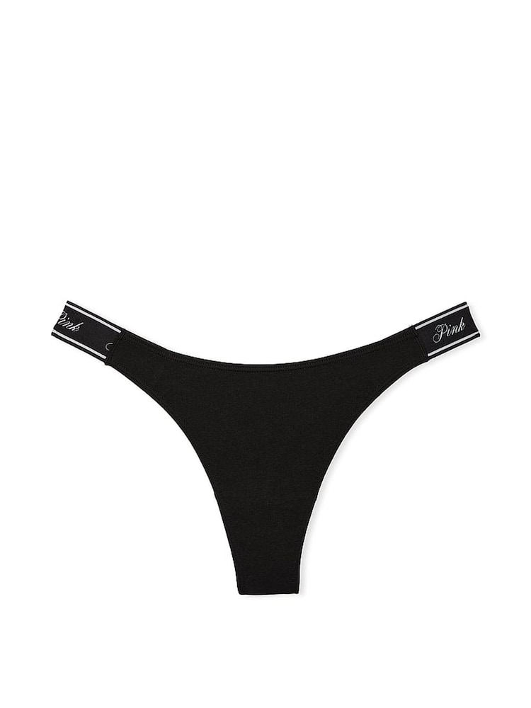 Victoria's Secret PINK Pure Black Thong Cotton Logo Knickers - Image 3 of 3