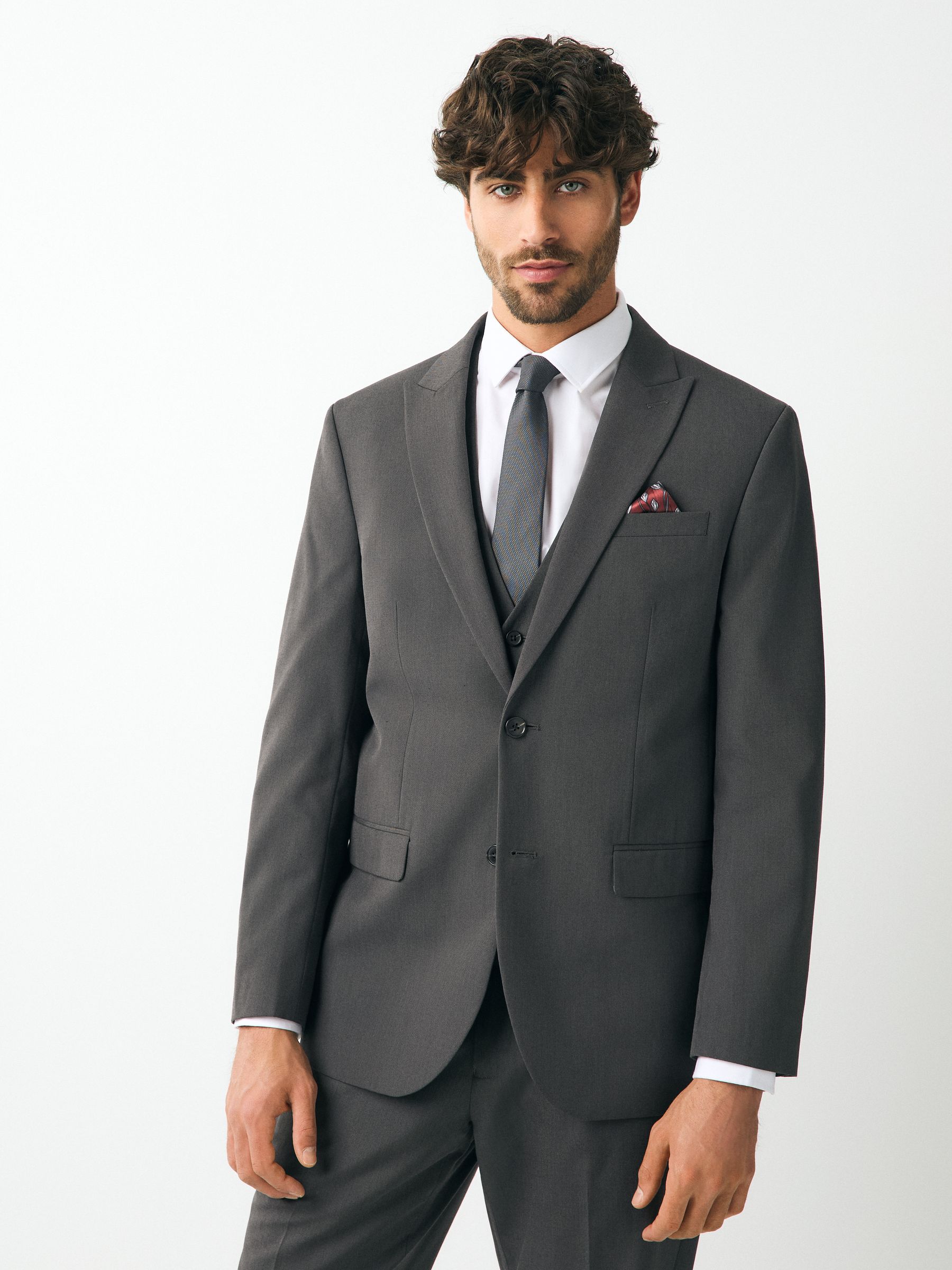 Charcoal Grey Regular Fit Two Button Suit Jacket