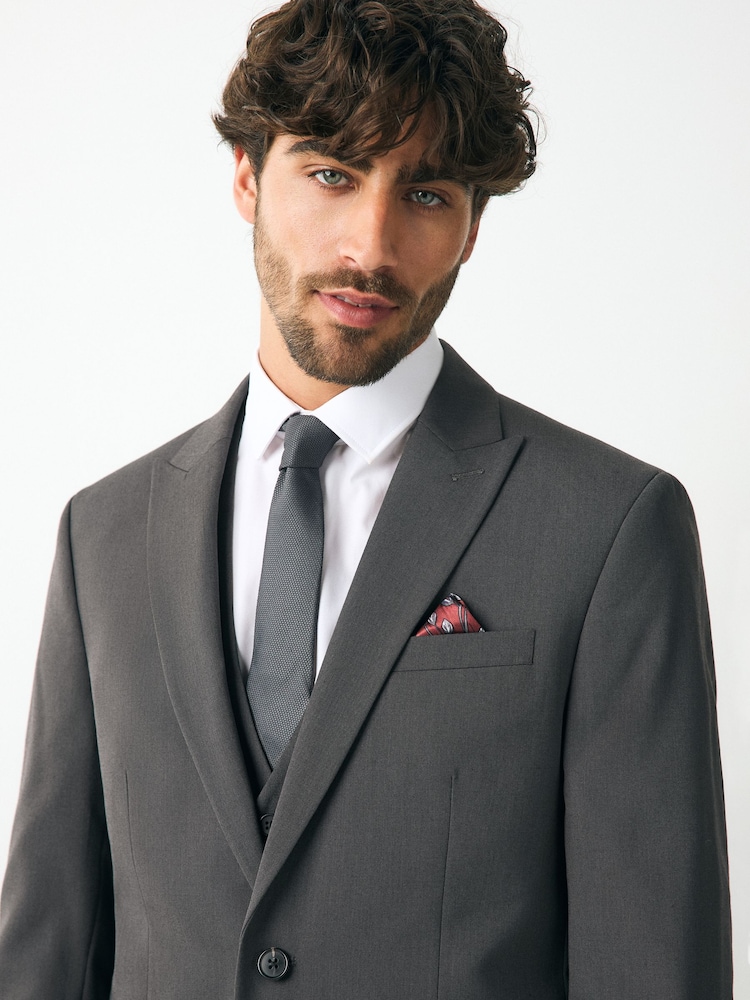 Charcoal Grey Regular Fit Two Button Suit Jacket - Image 4 of 10