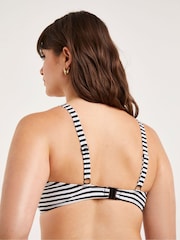 Figleaves Stripe Tailor Underwired Non Pad Wrap Plunge Black Bikini Top - Image 3 of 5