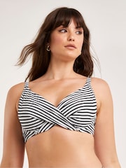 Figleaves Stripe Tailor Underwired Non Pad Wrap Plunge Black Bikini Top - Image 4 of 5