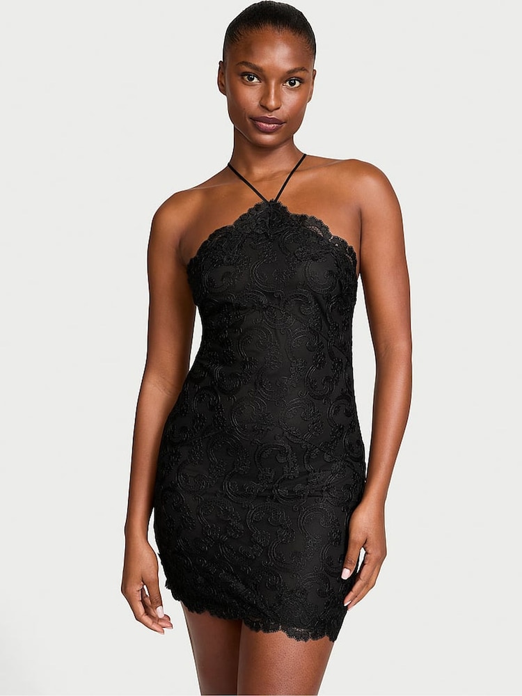 Victoria's Secret Black Flowering Vines Broderie Dressing Slip - Image 1 of 4