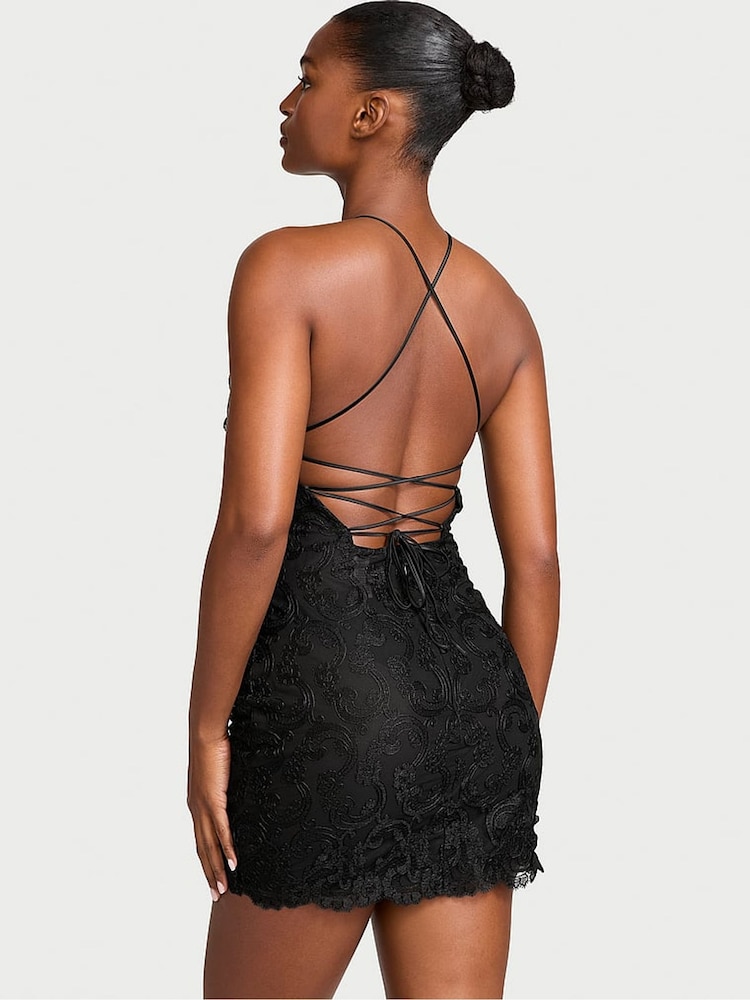 Victoria's Secret Black Flowering Vines Broderie Dressing Slip - Image 2 of 4 Victoria's Secret Black Flowering Vines Broderie Dressing Slip - Image 2 of 4