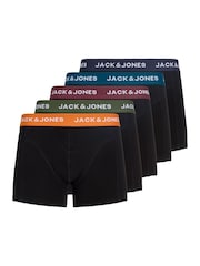 JACK & JONES Black Trunks with Coloured Waistband 5 Pack - Image 1 of 7