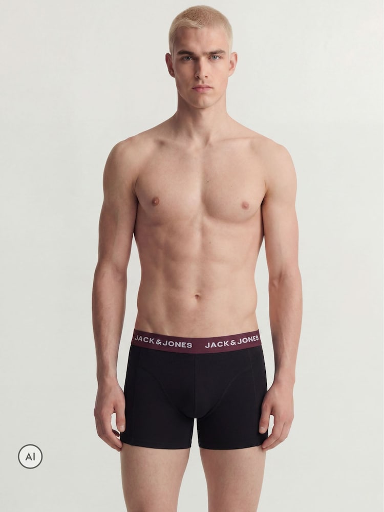 JACK & JONES Black Trunks with Coloured Waistband 5 Pack - Image 2 of 7 JACK & JONES Black Trunks with Coloured Waistband 5 Pack - Image 2 of 7