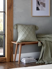Sage Green Knitted Tassel Trim Cushion - Image 1 of 5