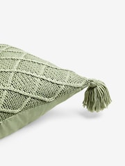 Sage Green Knitted Tassel Trim Cushion - Image 2 of 5