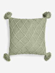 Sage Green Knitted Tassel Trim Cushion - Image 3 of 5