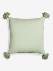 Sage Green Knitted Tassel Trim Cushion - Image 5 of 5