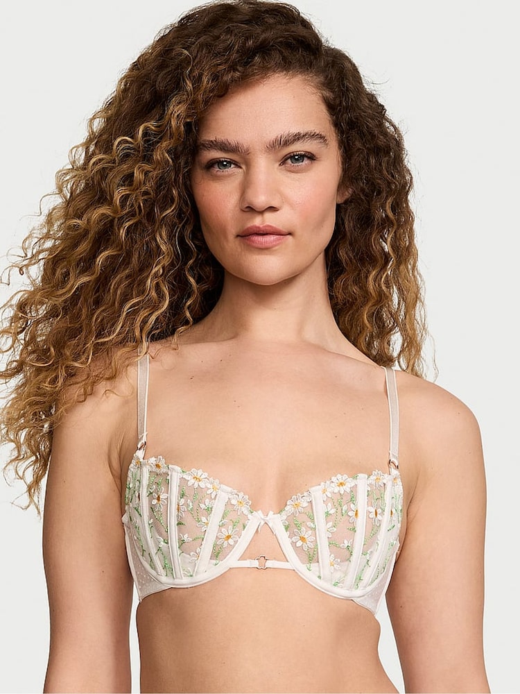 Victoria's Secret Daisy Embroidery White Unlined Balcony Bra - Image 1 of 3