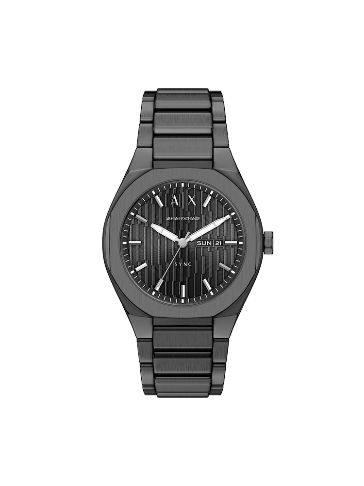 Armani Exchange Grey Sync Three-Hand Day-Date Stainless Steel Watch - Image 1 of 8