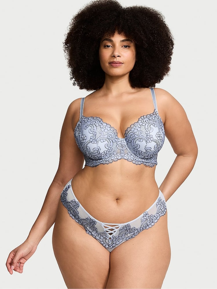 Victoria's Secret Blue Faded Denim Lightly Lined Demi Boho Floral Bra - Image 1 of 2