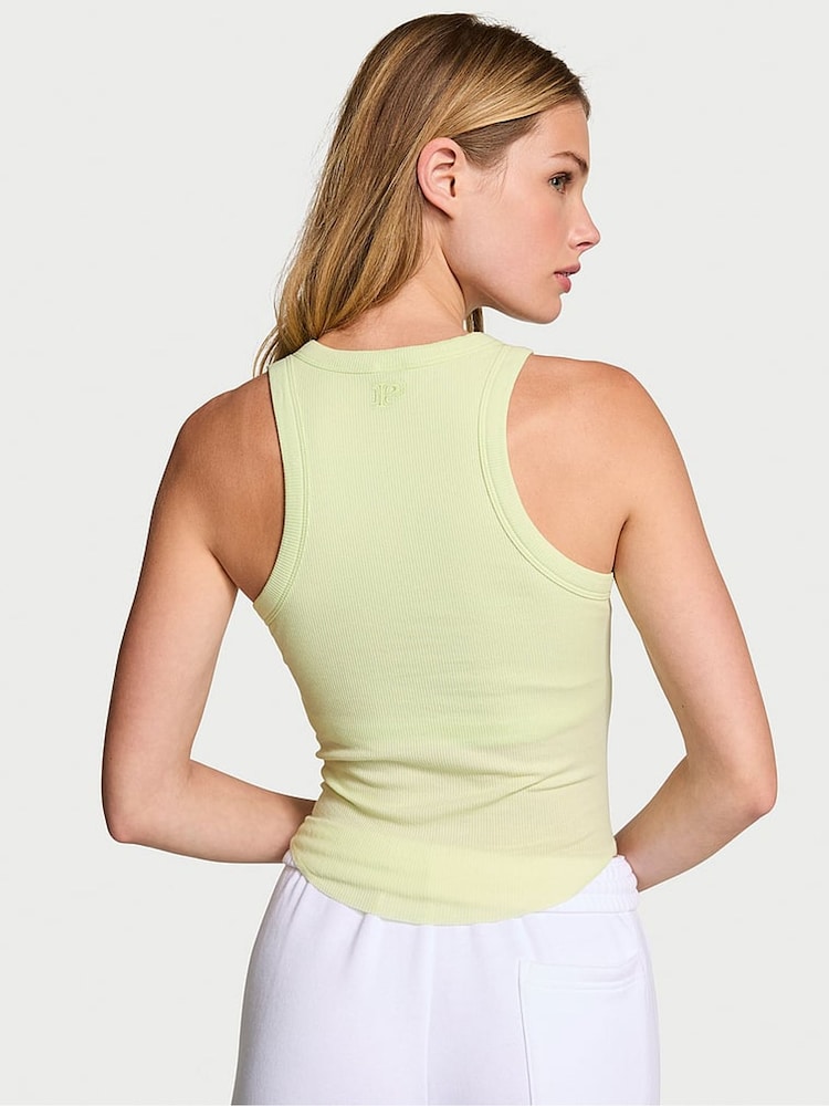 Victoria's Secret PINK Lime Cream Green High Neck Shrunken Rib Tank Top - Image 2 of 2 Victoria's Secret PINK Lime Cream Green High Neck Shrunken Rib Tank Top - Image 2 of 2