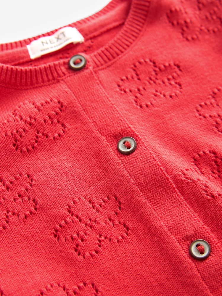 rdeča - 100% Cotton Flower Pointelle pletena jopa (3m-10let) - Slika 7 iz 7
