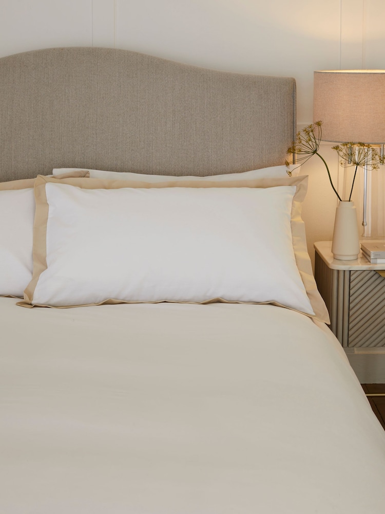 Set of 2 White/Natural Cotton Rich Pillowcases - Image 2 of 2