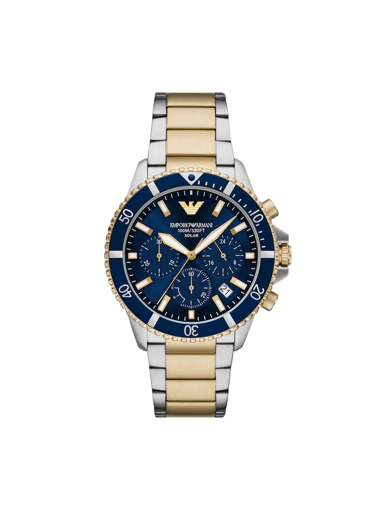 Emporio Armani Gold World Explorer Solar-Powered Chronograph Stainless Steel Watch - Image 1 of 5 Emporio Armani Gold World Explorer Solar-Powered Chronograph Stainless Steel Watch - Image 1 of 5
