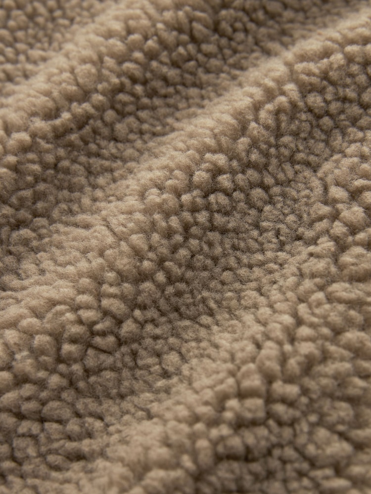 Taupe Brown Borg Fleece Corduroy Pocket Detail Teddy Jacket - Image 5 of 5