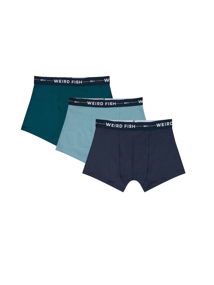 Weird Fish Dark Blue Ashridge Boxer Shorts 3 Pack - Image 1 of 4 Weird Fish Dark Blue Ashridge Boxer Shorts 3 Pack - Image 1 of 4