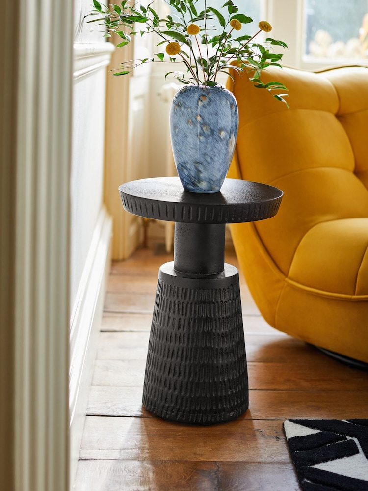 Black Carved Mango Wood Side Table - Image 1 of 5