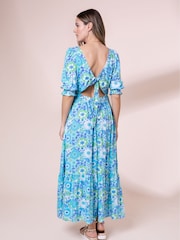 Anorak Blue Nostalgic Flower Olivia Bow Midi Dress - Image 5 of 8