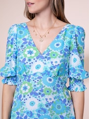 Anorak Blue Nostalgic Flower Olivia Bow Midi Dress - Image 6 of 8