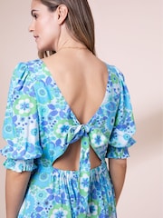 Anorak Blue Nostalgic Flower Olivia Bow Midi Dress - Image 7 of 8