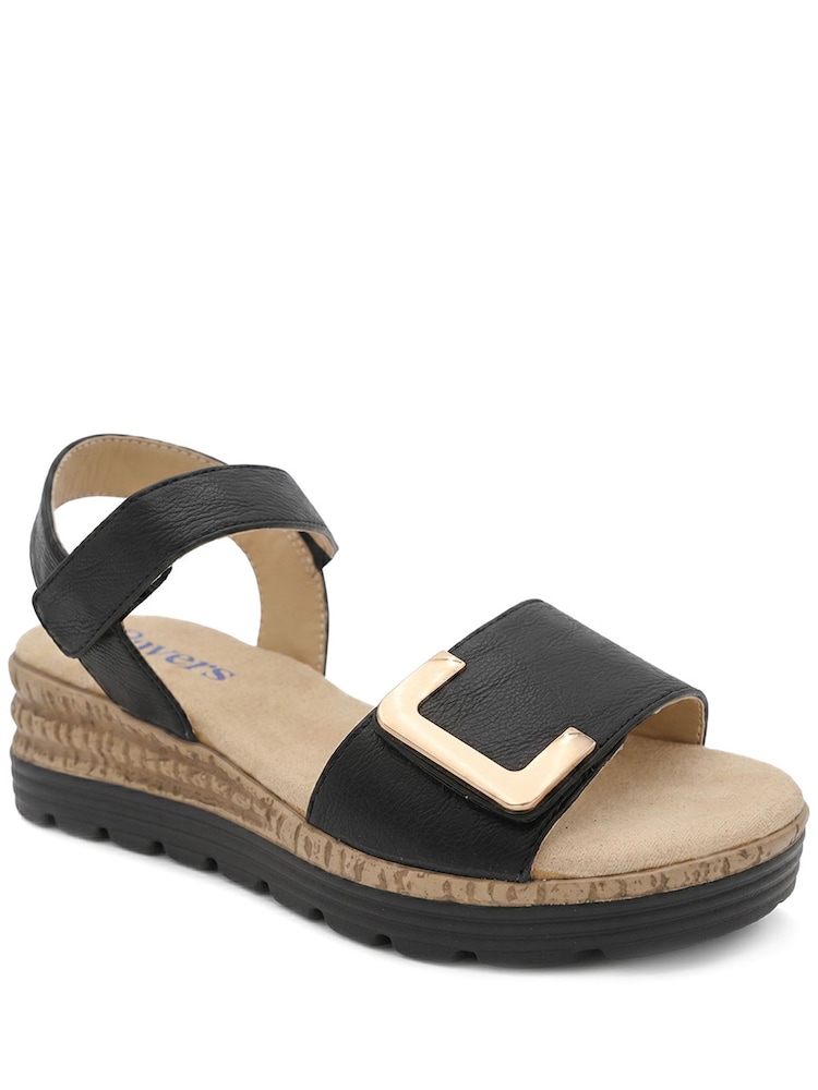 Pavers Black Wide Fit Wedge Heel Memory Foam Sandals - Image 1 of 3 Pavers Black Wide Fit Wedge Heel Memory Foam Sandals - Image 1 of 3
