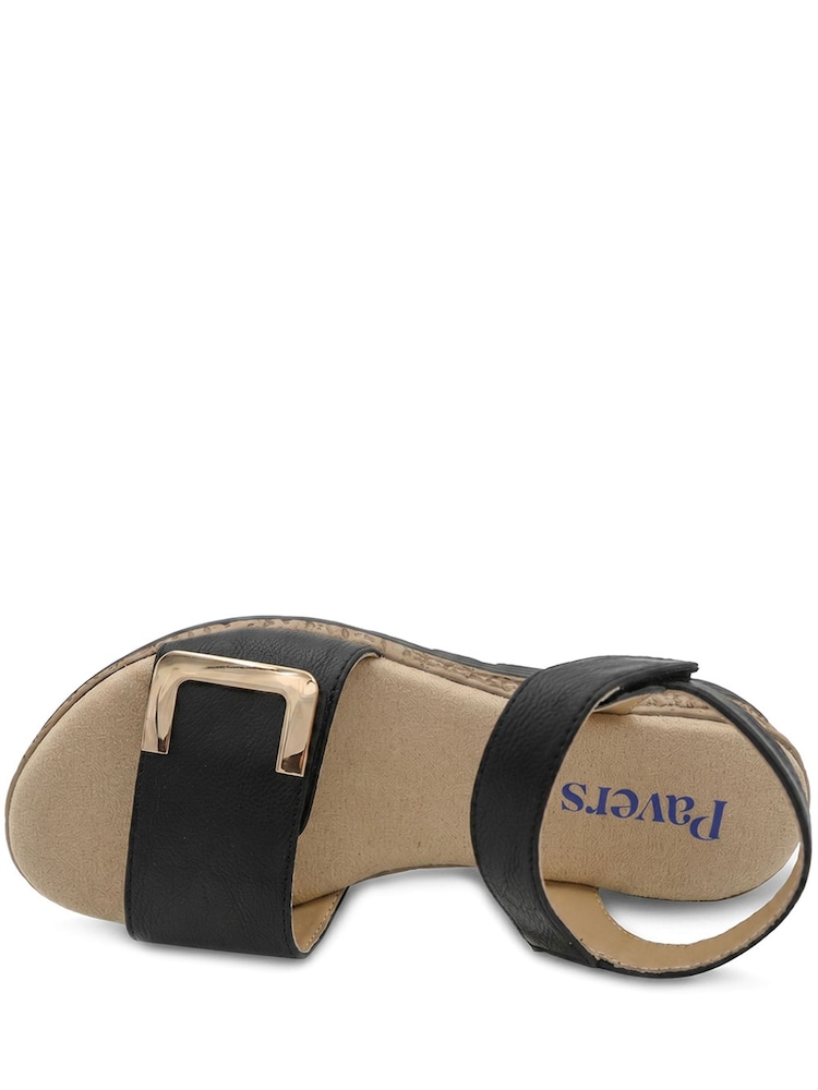 Pavers Black Wide Fit Wedge Heel Memory Foam Sandals - Image 2 of 3 Pavers Black Wide Fit Wedge Heel Memory Foam Sandals - Image 2 of 3