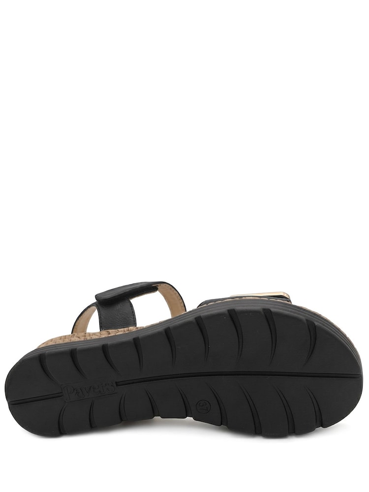 Pavers Black Wide Fit Wedge Heel Memory Foam Sandals - Image 3 of 3 Pavers Black Wide Fit Wedge Heel Memory Foam Sandals - Image 3 of 3