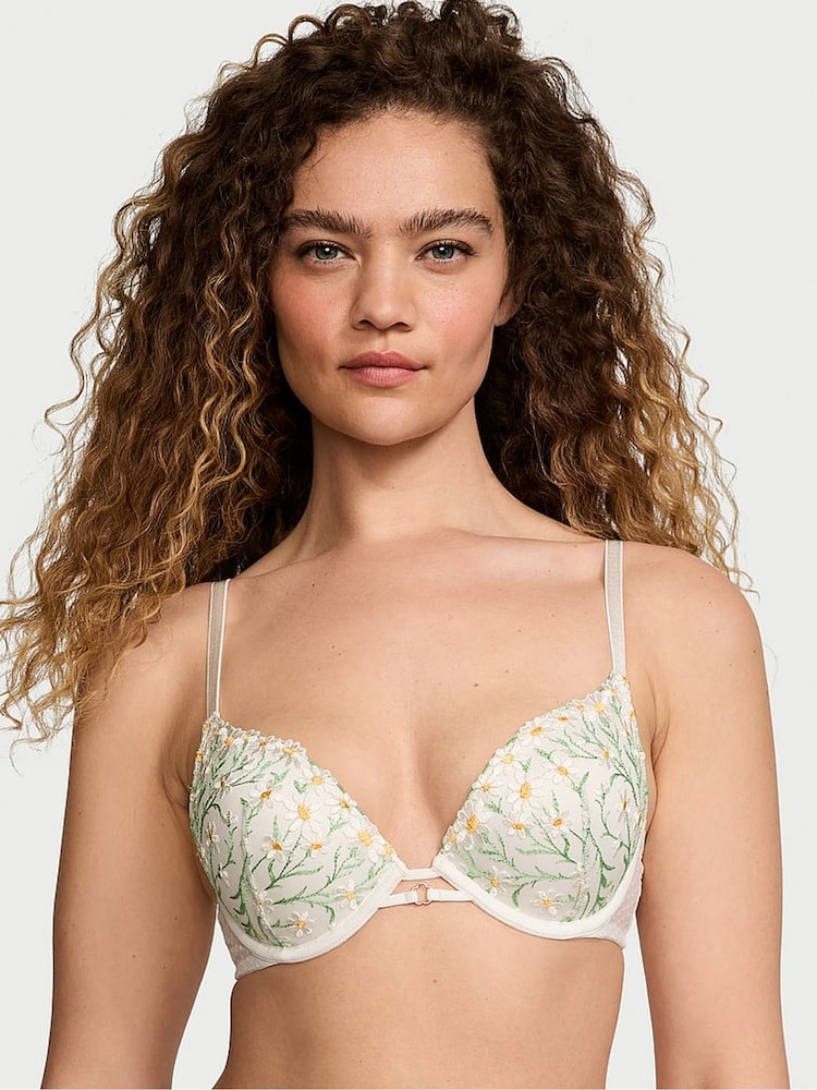 Victoria's Secret Daisy Embroidery White Push Up Bra - Image 1 of 3