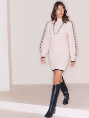 Lipsy Beige Cosy Cable Knitted Mini Jumper Dress - Image 2 of 5
