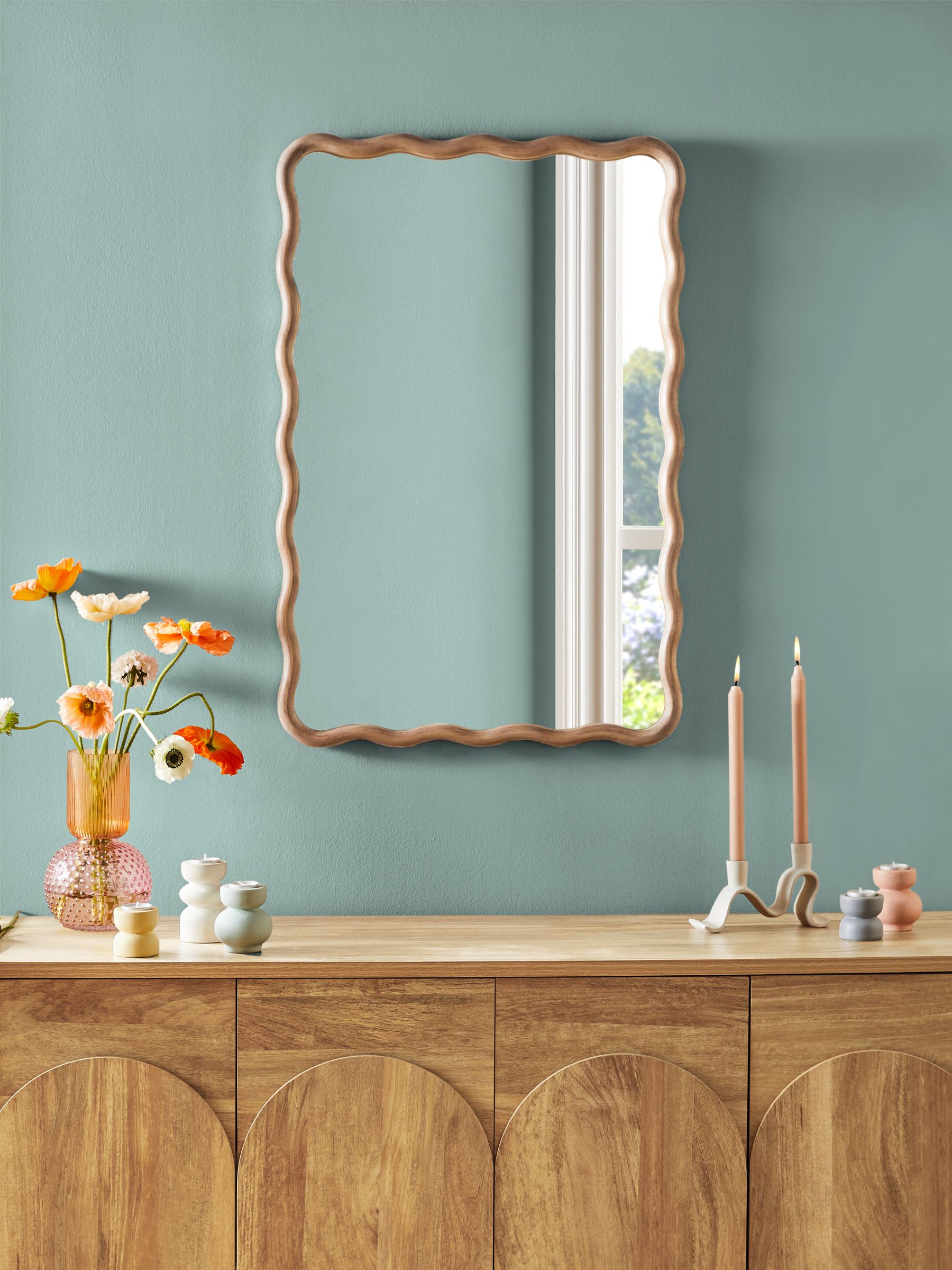 Buy Natural Wooden Wavy Pine Rectangular Wall Mirrror from Next Ireland