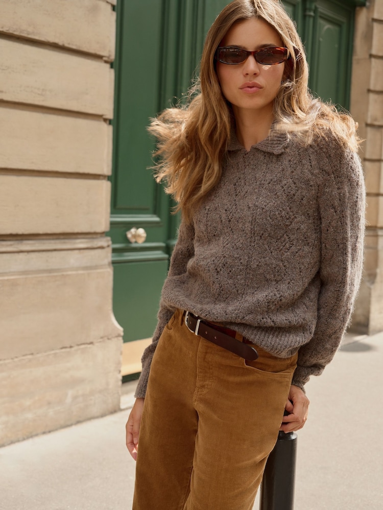 BHOEM Taupe Brown Polo Tape Jumper - Image 2 of 4 BHOEM Taupe Brown Polo Tape Jumper - Image 2 of 4