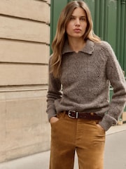 BHOEM Taupe Brown Polo Tape Jumper - Image 3 of 4