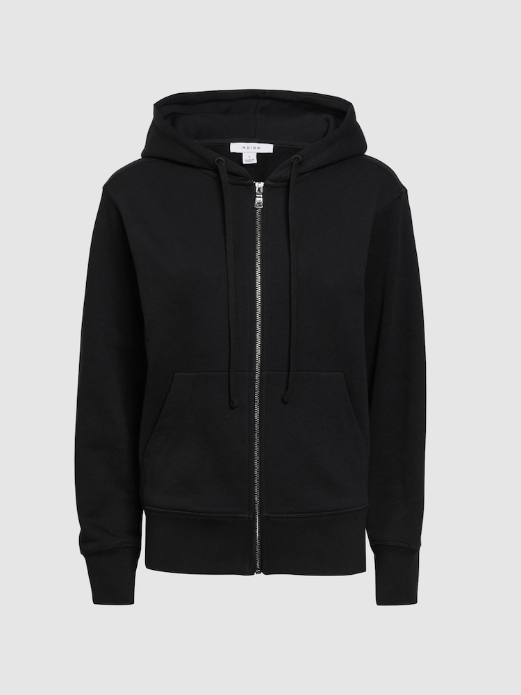 Reiss Black Frankie Zip Through Cotton Hoodie - Image 2 of 4