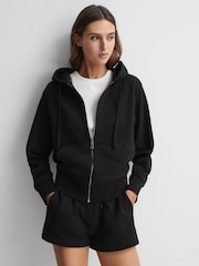 Reiss Black Frankie Zip Through Cotton Hoodie - Image 3 of 4