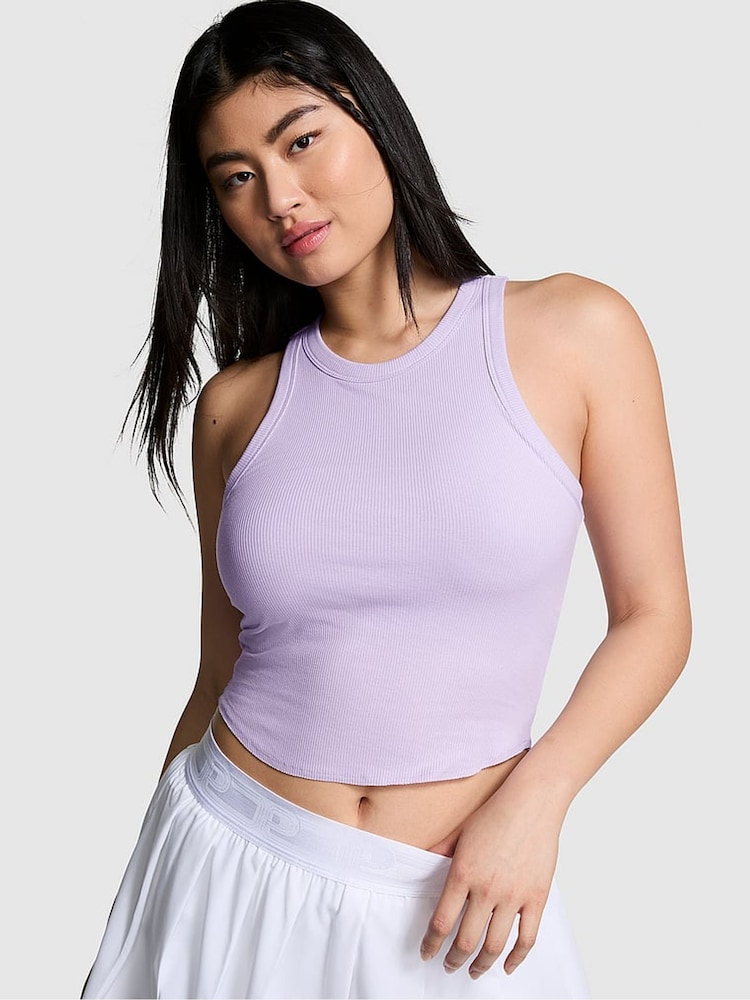 Victoria's Secret PINK Pastel Lilac Purple High Neck Shrunken Rib Tank Top - Image 1 of 2