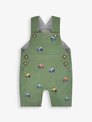 JoJo Maman Bébé Khaki Tractor Embroidered Short Dungarees - Image 1 of 2