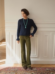 BHOEM Navy Crew Neck Cables Knit Jumper Cuff Frill detail with Wool - Image 4 of 5