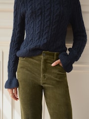 BHOEM Navy Crew Neck Cables Knit Jumper Cuff Frill detail with Wool - Image 5 of 5