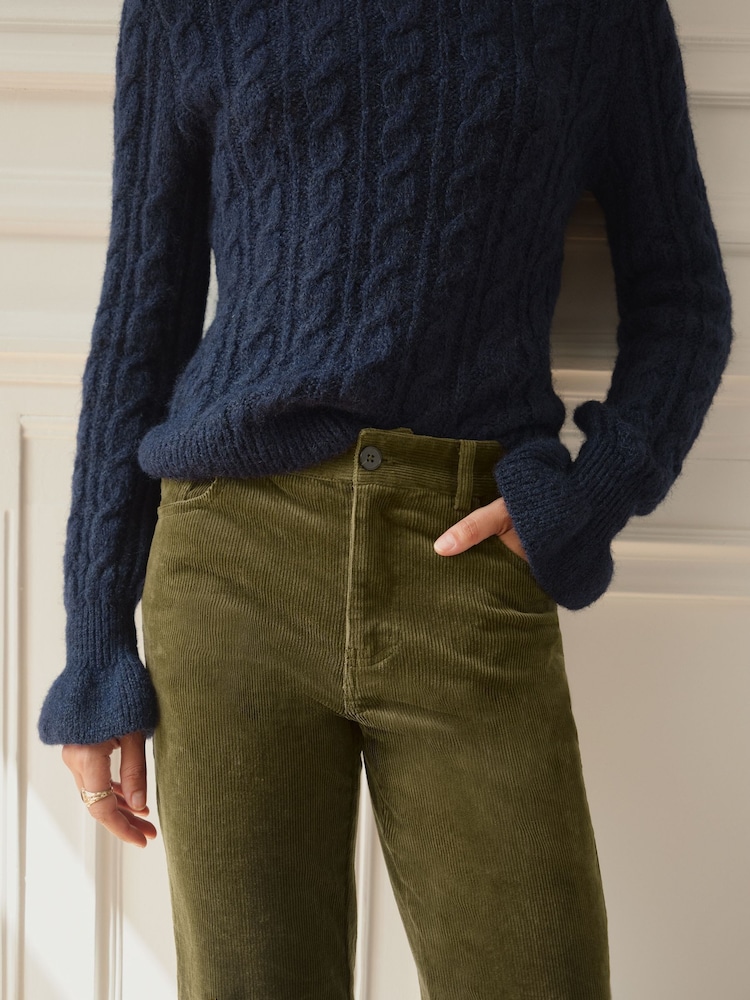 BHOEM Navy Crew Neck Cables Knit Jumper Cuff Frill detail with Wool - Image 5 of 5