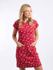 Weird Fish Red Tallahassee Cotton Printed Jersey Dress - Image 1 of 7