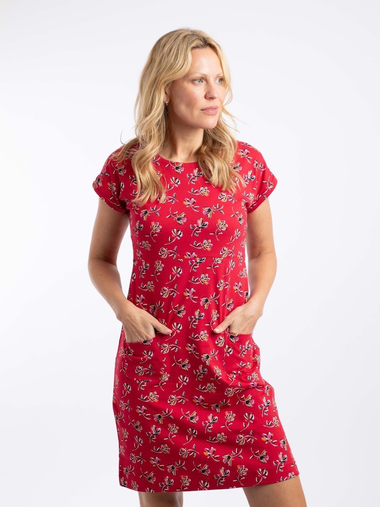 Weird Fish Red Tallahassee Cotton Printed Jersey Dress - Image 1 of 7 Weird Fish Red Tallahassee Cotton Printed Jersey Dress - Image 1 of 7