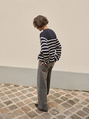 BHOEM Navy/white Golden Buttons Stripes Knit Jumper with Wool - Image 5 of 5